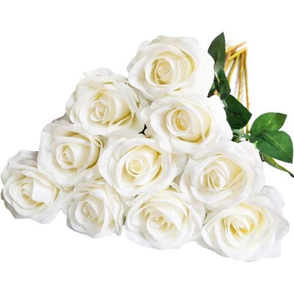10pcs Fake Roses Artificial Silk Flowers Faux Rose Flower Long Stems Bouquet - Picture 1 of 6